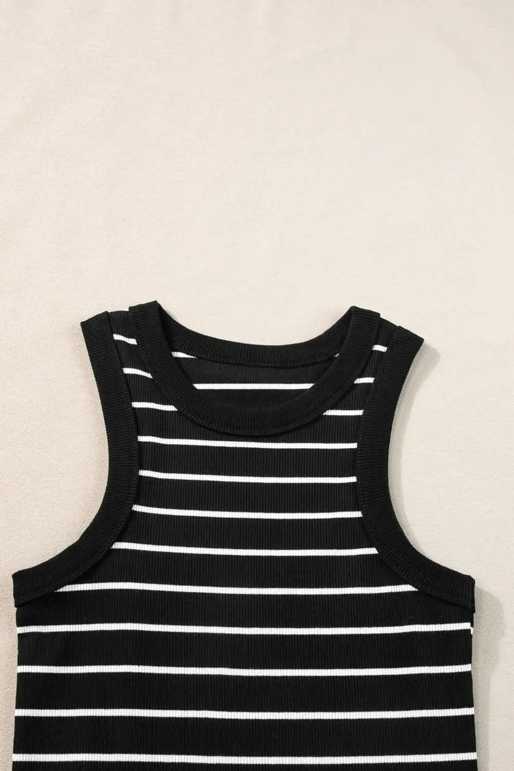 Black Stripe Ribbed Knit Tank Mini Dress - Love Salve